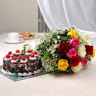 Black forest cake with mix roses Eggless cakes Delivery Jaipur, Rajasthan
